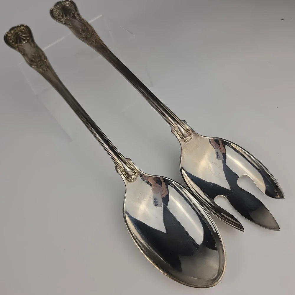 Sheffield Silver Co Kings Pattern Silverplate Salad Serving Spoon Fork Italy